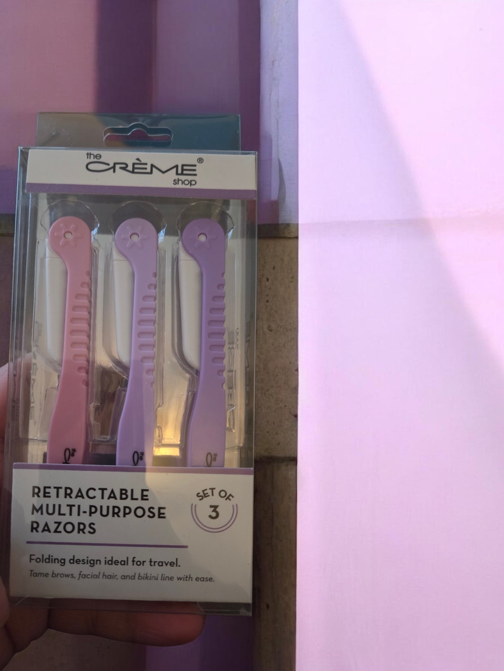 The Crème Shop Pink & Lavender Retractable Multi-Purpose Razors - Set of 3